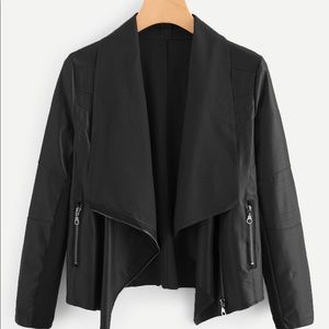 PU Zipper Detail Lapel Jacket